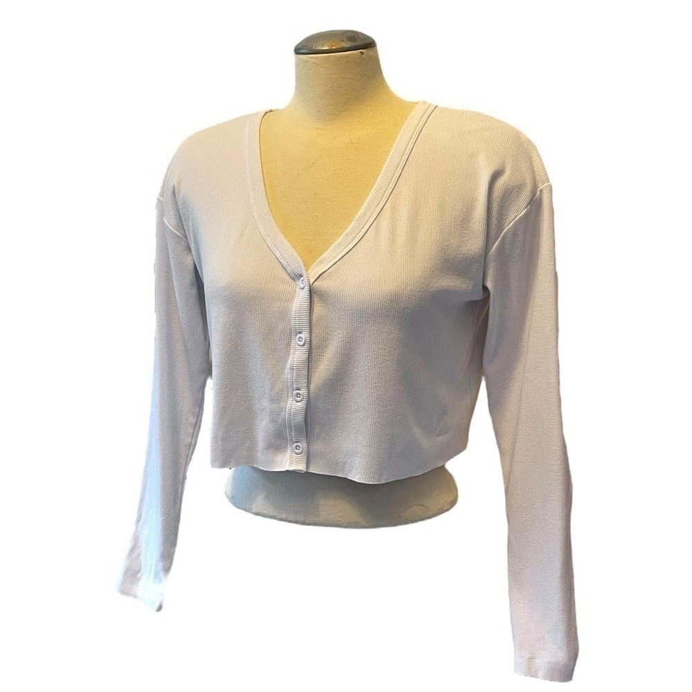 Kawalla Tee Long Sleeve Ribber Full Button Up Cropped Tee in White